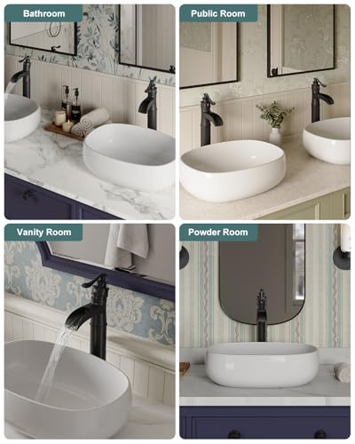BWE Vessel Sink Faucet Waterfall Matte Black Bathroom Faucets Single Hole | Tall Sink Faucet Bathroom One Handle Vanity Bath Mixer Tap with Pop Up Drain Without Overflow and Supply Lines - color: Black