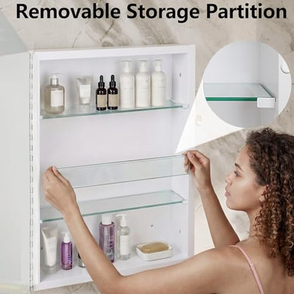 Bathroom Medicine Cabinet, 22x30 inch Medicine Cabinet with Mirror, Rectangular Beveled Frameless Mirror, Recess or Surface Mount Installation - size: CM1014-2230
