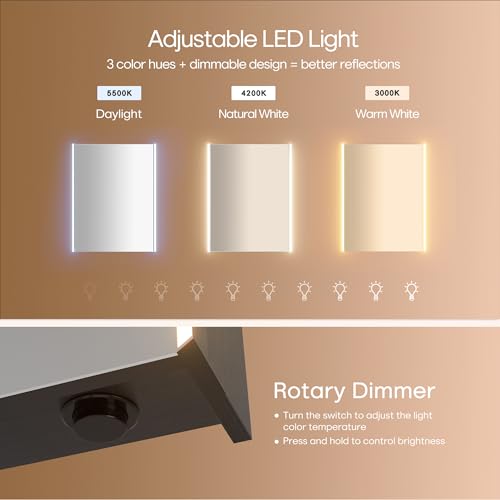 30 x 23-1/4 Inch LED Medicine Cabinet Lighted Bathroom Mirror, Defogger, Stepless Dimmable, 3000K/5500K Color Temperature Wall Mounted, Adjustable Shelf, Black