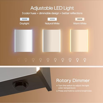 30 x 23-1/4 Inch LED Medicine Cabinet Lighted Bathroom Mirror, Defogger, Stepless Dimmable, 3000K/5500K Color Temperature Wall Mounted, Adjustable Shelf, Black