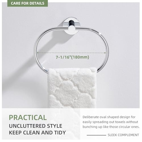 Angle Simple Towel Ring, Swivel Hand Towel Holder for Bathroom, Chrome | Heavy Duty Stainless Steel, Move Back & Forth, Screw Wall Mounted Kitchen Washcloth Dishrag Hanger Rack - color: Oval - Chrome