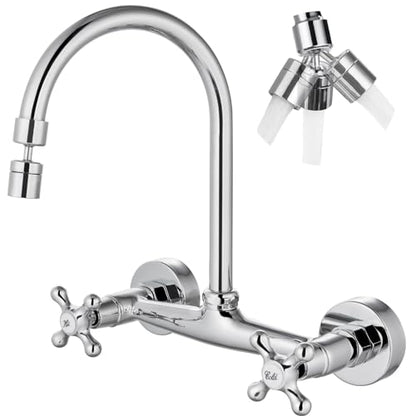 Airuida Chrome Polish Wall Mounted Kitchen Faucet,Utility Sink Faucet | 8 Inch Adjustable Center,360° Swivel Spout,Wall Mount Commercial Faucet,Double Cross Handle - color: Chrome Polish