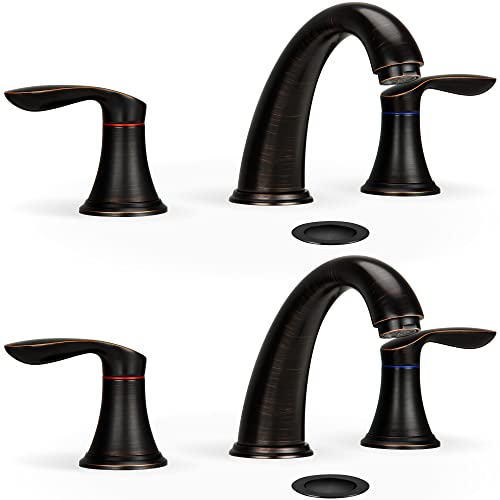 Bathroom Sink Faucet, Faucet for Bathroom Sink, Widespread ORB Bathroom Faucet 3 Hole with Plastic Pop-Up Drain and cUPC Lead-Free Hose-(Oil Rubbed Bronze 2 Packs) - color: ORB, size: 8 inch 2 packs