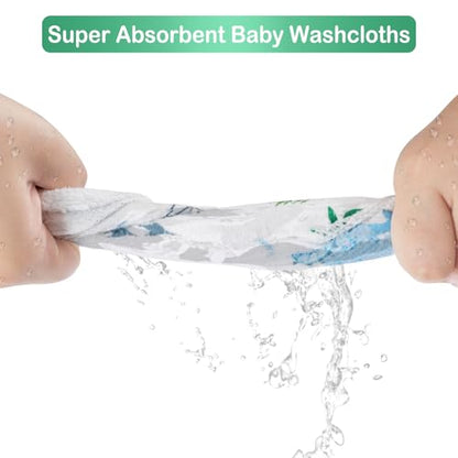 Baby Washcloths, 24Pack Baby Washcloth Extra Soft & Ultra Absorbent, for Unisex Boys Girls Body, Washclothes Gentle on Sensitive Skin, 9x9 Dinosaurs Trees - color: Dinosaurs & Trees