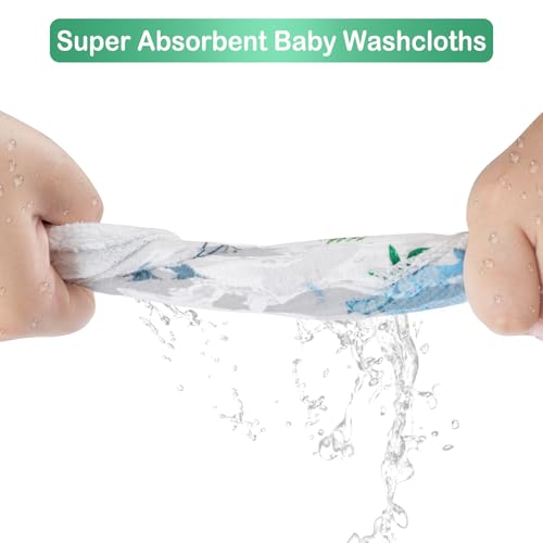 Baby Washcloths, 24Pack Baby Washcloth Extra Soft & Ultra Absorbent, for Unisex Boys Girls Body, Washclothes Gentle on Sensitive Skin, 9x9 Dinosaurs Trees - color: Dinosaurs & Trees
