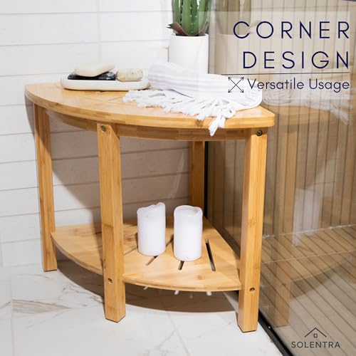 Shower Bench – Waterproof Wooden Spa Seat with Storage Shelf for Bathroom, Sauna & Entryway – Eco-Friendly Bath Stool Available in 3 Sizes - size: Corner