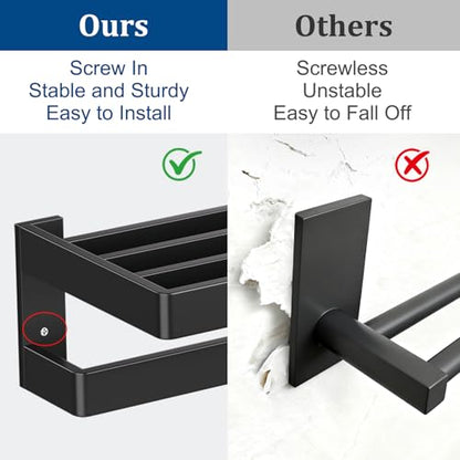Matte Black Towel Rack 23.6-inch Towel Bar Double Towel Holder Stainless Steel Bathroom Hardware Accessories Set - color: Matte Black, size: 23.6inch