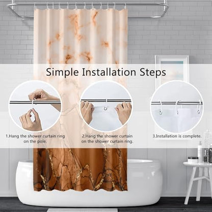 Brown Marble Stall Waterproof Shower Curtain 36x72 inches | RV Small Shower Curtain Set for Bathroom, Abstract Modern, Machine Washable, Easy to Install with Hooks, Ombre White Brown - color: Brown, size: 36"W x 72"L (Pack of 1)
