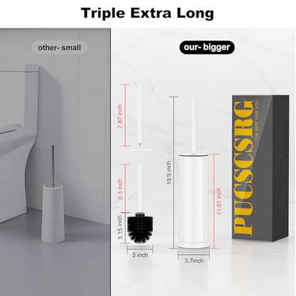 White Toilet Brush and Holder Set，Stainless Steel Heavy Duty Toilet Bowl Brush，Extra Long Handled Modern Toilet Cleaner Brush with Replaceable Head, Removable Inner Bowl, and Splash Protection - color: White, size: 1 Pack