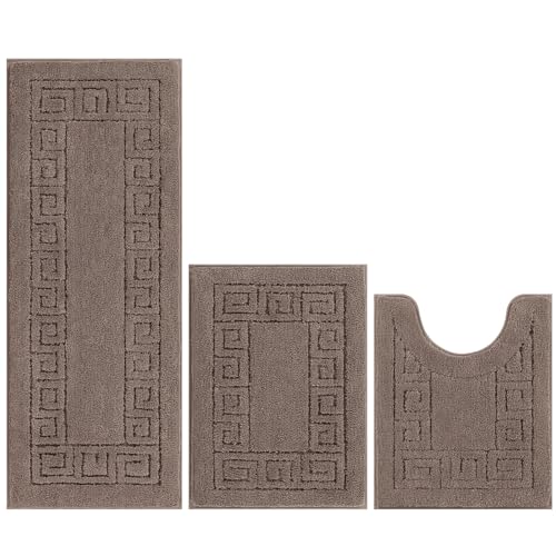 Pauwer Bathroom Rugs Sets 3 Piece, Plush Absorbent Bath Rug, Coffee | Microfiber Bath Mat Set, Non Slip Washable, Quick Dry Floor Carprt, Soft U Shaped Toilet Mats For Bathroom Shower Sink - color: Coffee