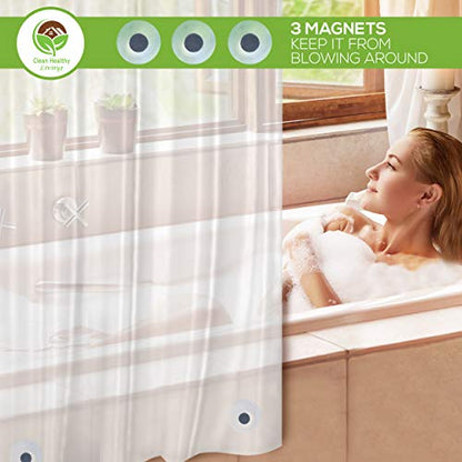 PEVA Shower Curtain Liner, Frost, 96 x 71 in, Premium | Premium PEVA shower liner, Frost, 96 x 71 in; magnets and suction cups help reduce shifting along the tub or shower. - color: Frost