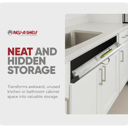 Rev-A-Shelf 30" Plastic Tip-Out Tray Organizer for Sink Base Cabinets, Home Kitchen and Bathroom Organization, Min Opening Width of 32.75", White, LD-6591-30-11-1 - size: 30.4" x 3.8" x 2.1"