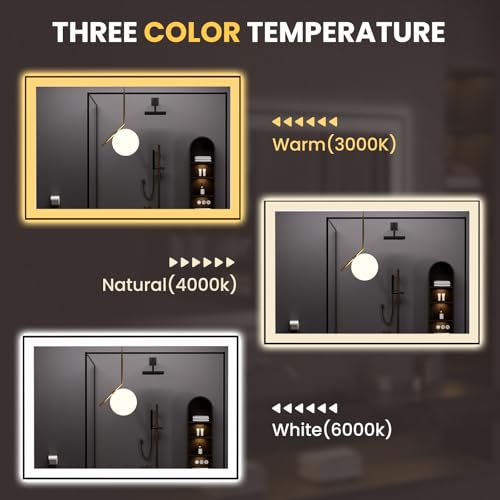 LOAAO 48"X32" LED Bathroom Mirror Black Framed | Anti-Fog, Dimmable, Memory Function, Tempered Glass, Lighted Vanity Mirror for Wall - size: 48"L x 32"W