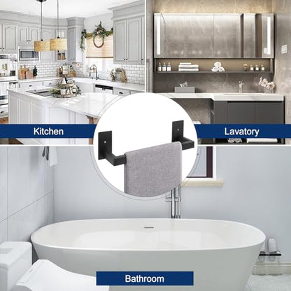 NearMoon Self Adhesive Bathroom Towel Bar, Stainless Steel Square Bath Wall Shelf Rack Hanging Towel Stick On Sticky Hanger Contemporary Style, Towel Rack Wall Mounted (12 Inch, Matte Black) - color: Matte Black, size: 12 Inch