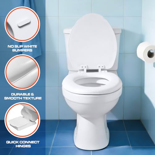 Plexon Soft Cushioned Toilet Seat, Round, White, Slow-Close Lid & Seat, Quick-Release Hinge, Easy To Clean & Change - color: White, size: Round
