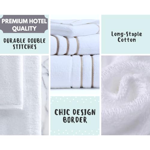 Bath Towels Set for Bathroom – Luxury 6-Piece Cotton Towels, Soft Absorbent & Quick Dry, 600 GSM Bath Towels for Bathroom, Hotel Spa Quality (White/Taupe, 6- Bath Towel Set) - color: White/Taupe