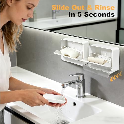 Strong Adhesive Hook Wall-Mounted Soap Dish Holder, 2-Layer Draining Tray with Removable Container, Keeps Soap Dry for Bathroom, Shower, Sink, Kitchen- Space Saver (1-Pack White-Single Compartment) - color: 1-pk White-single Compartment