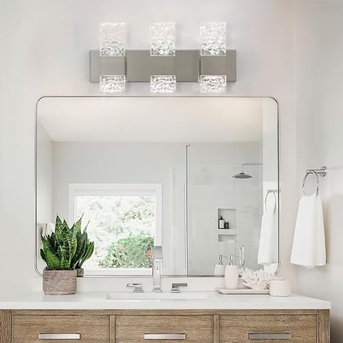 Modern Bathroom Vanity Light fixtures Over Mirror Brushed Nickel Crystal LED Bathroom Lighting fixtures 3 Lights 6000K - color: Brushed Nickel, size: 3 lights
