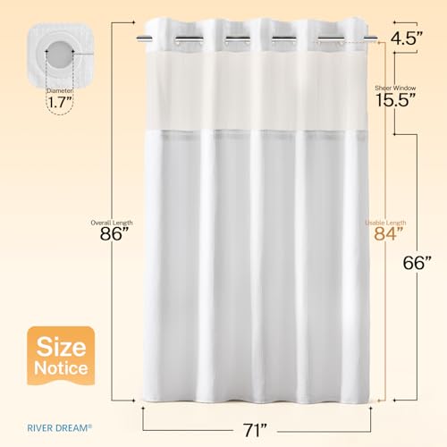 RiverDream Heavyweight Waffle No Hook Shower Curtain with Liner,White,71x86 | Dotted Waffle,Snap-in Liner,Heavy Duty,Quick Dry,Mesh Top Window,With Bottom Magnets,Hotel-Grade,Washable,Extra Long Size - color: White, size: 71"W x 86"L (Pack of 1)