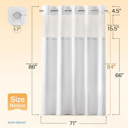 RiverDream Heavyweight Waffle No Hook Shower Curtain with Liner,White,71x86 | Dotted Waffle,Snap-in Liner,Heavy Duty,Quick Dry,Mesh Top Window,With Bottom Magnets,Hotel-Grade,Washable,Extra Long Size - color: White, size: 71"W x 86"L (Pack of 1)