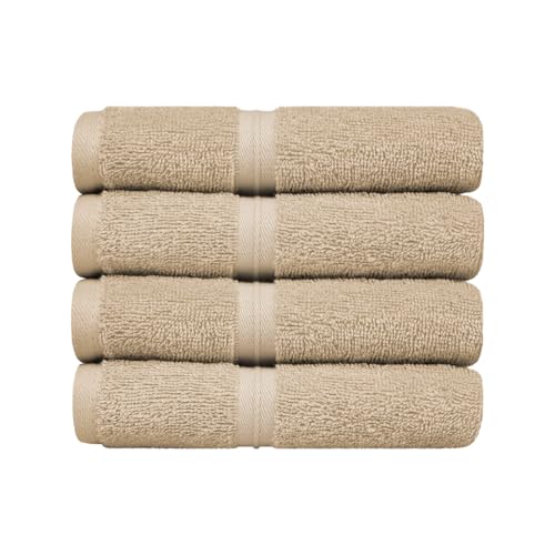 Boho & Terry Cloth Washcloths Set of 4 (12" x 12") Hotel Quality, Versatile as, Hand Towels, Extra Soft Towels, Kitchen Washcloths, Bathroom Wash Cloths, Face Cloths -%100 Cotton - Beige - color: Beige