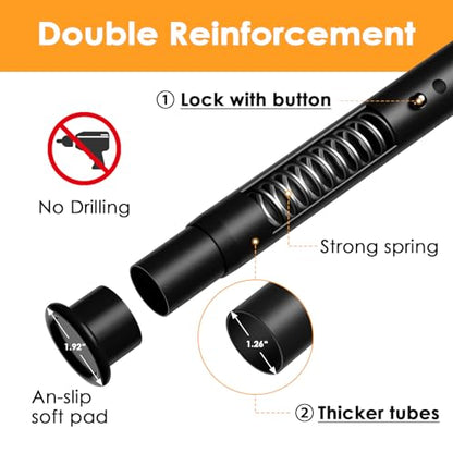 Tension Curtain Rod 43-124 Inches Extra Long Black Heavy Duty | Tension Rods Adjustable Curtain Rod No Drilling Spring Loaded Tension Rod for Windows Patio Curtains and Non Slip - color: Black, size: 43 to 124 inches
