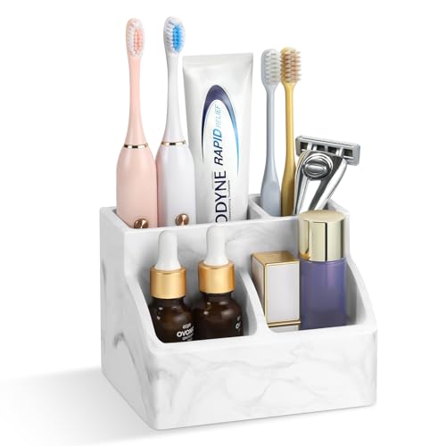 Luxspire Diatomite Toothbrush Holder, 4 Slots, Marble White | Fast Drying, Diatomaceous Earth, Electric Tooth Brush and Toothpaste Organizer, For Bathroom Kitchen Vanity Countertop - color: Marble White, style: 4 Slots