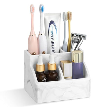 Luxspire Diatomite Toothbrush Holder, 4 Slots, Marble White | Fast Drying, Diatomaceous Earth, Electric Tooth Brush and Toothpaste Organizer, For Bathroom Kitchen Vanity Countertop - color: Marble White, style: 4 Slots