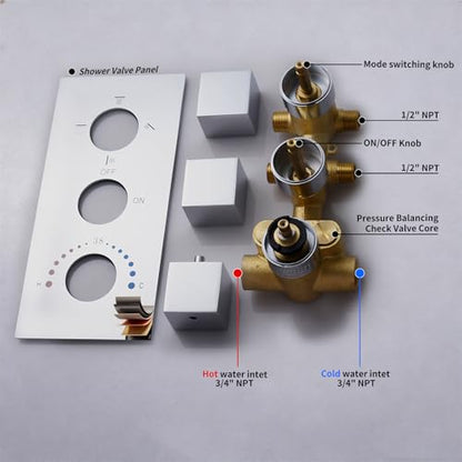 Thermostatic Shower System Chrome Shower Faucet Set, Four Modes Shower Faucet with 4 PCS Body Jet, Handheld Spray, 2 Rainfall Shower Head(12+8“) - color: Chrome, size: 12+8" Ceiling Shower