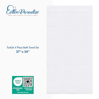 Cotton Paradise Turkish Towel Set, Soft Absorbent Quick Dry, 4 Piece Bath Towel Set, Snow White - color: Snow White, size: 27"x54"