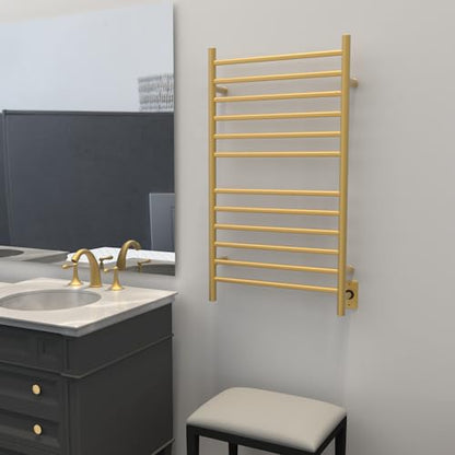 Amba Radiant Large Hardwired Straight 12 Bar Towel Warmer in Satin Brass - color: Satin Brass