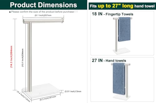 Hand Towel Holder, Hand Towel Stand for Bathroom with Marble Base, 304 Stainless Steel L Shape Hand Towel Rack Bar Standing for Vanity Kitchen Countertop, Brushed Nickel - color: Brushed Nickel