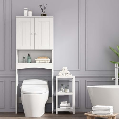 HRVEOCEI White Over The Toilet Storage Cabinet with Doors, Freestanding Bathroom Above Toilet Storage & Tall Bathroom Over Toilet Storage Cabinet with Adjustable Shelf (Style4) - style: Style4