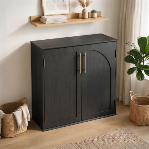 Sideboard Buffet Cabinet with Storage, 31.5" Modern Arched Accent Console Cabinet Credenza for Dining Room Entryway Living Room Furniture, Black - color: Black