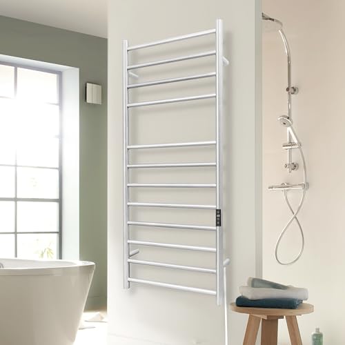 Smart WiFi Towel Warmer Wall Mounted with Built-in Timer and Temperature Adjust Control, 12 Bars Electric Stainless Steel Heated Towel Racks for Bathroom Brushed Nickel