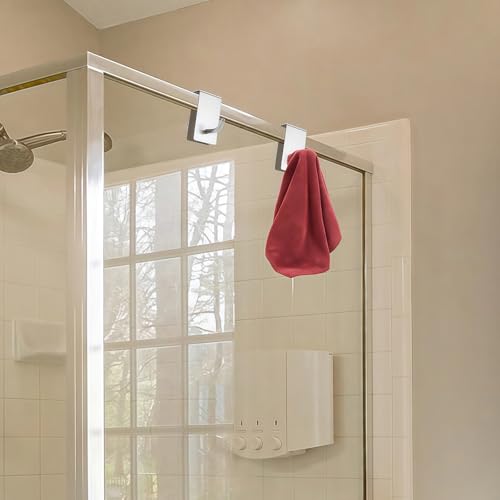 Double Hooks for Glass Shower Door, Over The Glass Towel Hooks - No Drill Bathroom Organizer, Shower Caddy for Towels, Robes, Loofahs