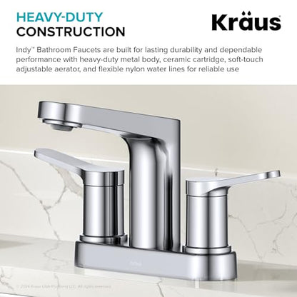 KRAUS Indy Centerset Bathroom Faucet in Chrome with 2 Handles, Pop Up Drain and Supply Lines, FUS14102CH - color: Chrome, style: Centerset