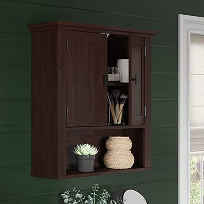 RiverRidge Hayward 2-Door Bathroom Wall Medicine Cabinet, Dark Woodgrain | Open Display Shelf, Adjustable Interior Shelf, Laundry Storage, Wall-Mounted Over the Toilet Space-Saving Cabinet - color: Dark Woodgrain