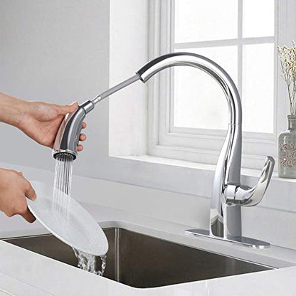 WOWOW Kitchen Faucet with Pull Down Sprayer, Pull Down Faucet with Dual Function Sprayer, Single-Handle Rv Utility Sink Faucets Kitchen, Leak Free Elegant Gooseneck Chrome Bar Sink Cold Water Faucets - color: Chrome Kitchen Faucet, style: Kitchen Faucet