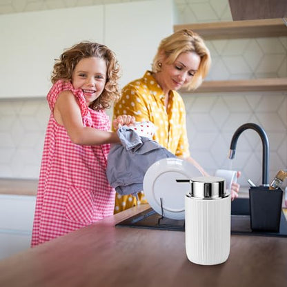Soap Liquid Dispenser Ceramic with Easy-to-Press Pump Hand Liquid Dispenser for Shampoo Bathroom Countertop 13.5 oz - color: Liquid-stripes Silverwhite
