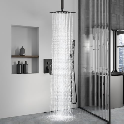 Aolemi Ceiling Shower Faucet with Handheld 10 Inch Head Oil Rubbed Bronze | Shower Valve and Trim Kit,SUS304 Rain Head and Handle Set System,All Metal,Bathroom, Handheld Spray - color: Bronze, size: 10 Inch Ceiling Shower Head