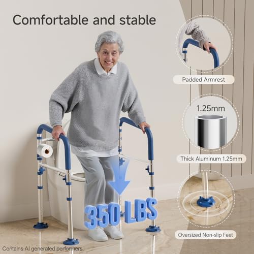 Toilet Safety Rails, Adjustable Bathroom Toilet Frame for Elderly and Handicap, Supports up to 350Lb