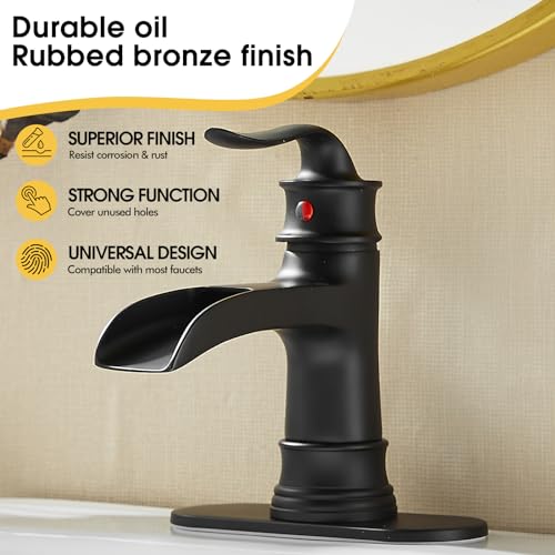 Waterfall Faucet Bathroom Faucet Single Handle One Hole Matte Black Finish Large Spout Lavatory Faucets (Matte Black) - color: Standard - Matte Black - Single