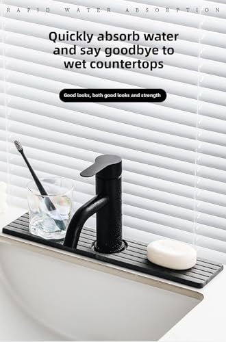 Bathroom Sink Drying Pad with Water Faucet Holder, Quick-Dry Diatomite Mat, Kitchen Counter Organizer (Black) - color: Black