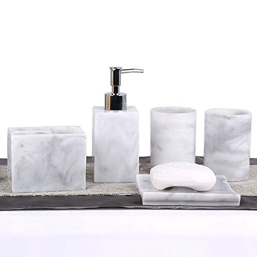 LUANT Resin 5pcs Bathroom Accessory Set - Tumbler, Soap Dish, Liquid Soap Dispenser, Toothbrush Holder,Grey - color: Grey