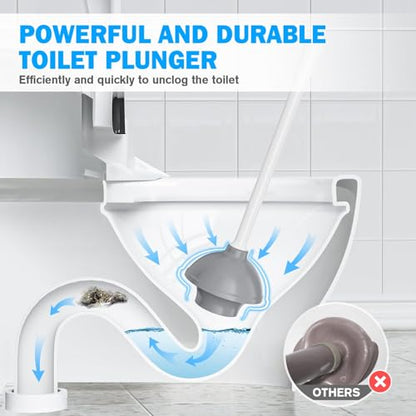 Toilet Plunger and Brush Set, Bowl Brush and Heavy Duty Toilet Plunger with Ventilated Holder, 2-in-1 Toilet Brush and Plunger Combo for 5.3-inch Toilet Drain Bathroom Deeply Cleaning(White & Grey) - color: White & Grey01