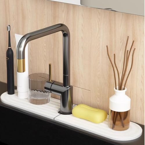 Sink Stone Faucet Mat 23.6 X 3.9 inch Absorbent Faucet Mat Diatomite Sink Drying Stone for Kitchen Bathrooms ( White ) - color: White
