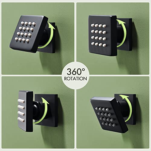Shower Body Spray Jets, Matte Black Brass Square Shower Body Sprayer Spa Massage Showerhead Wall Mount Nozzles NPT 1/2”-4PCS (Matte Black) - color: Square-Matte Black, style: 4pcs