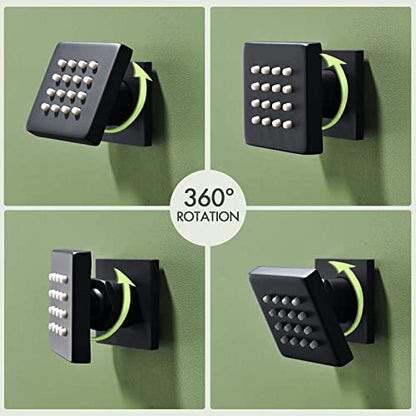 Shower Body Spray Jets, Matte Black Brass Square Shower Body Sprayer Spa Massage Showerhead Wall Mount Nozzles NPT 1/2”-4PCS (Matte Black) - color: Square-Matte Black, style: 4pcs