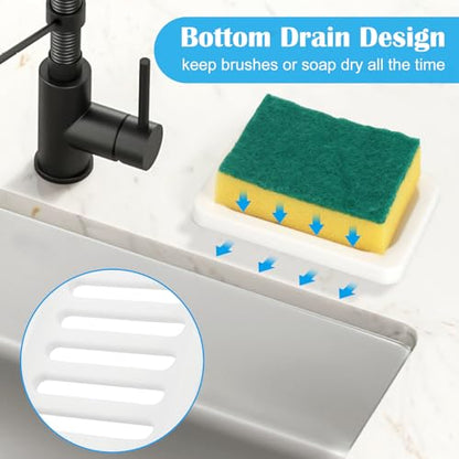 Topsky 2Pcs Soap Dish Holder, Non-Slip Bathroom Accessories Silicone Soap Case Saver, Sink Deck Bathtub Shower Dish Soap Drainer, Silicone Holder for Soap, Sponges, Scrubber (White-2pcs) - color: White-2pcs
